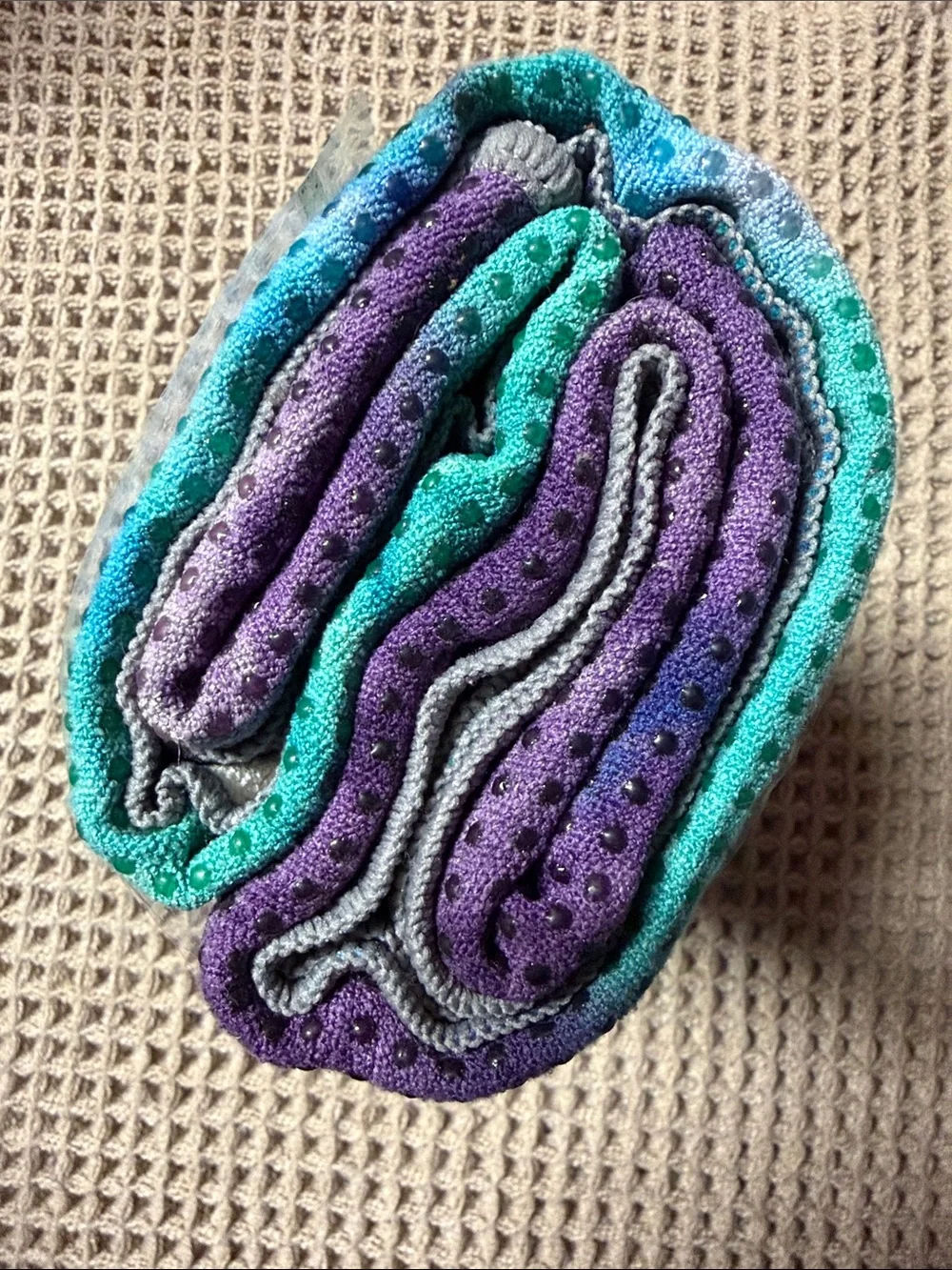 Oversized Turquoise Purple Gradient Yoga Towel - Non-Slip Waffle Weave